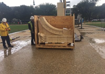 Uncrating marble arch structure at the National Mall in Washington, DC.