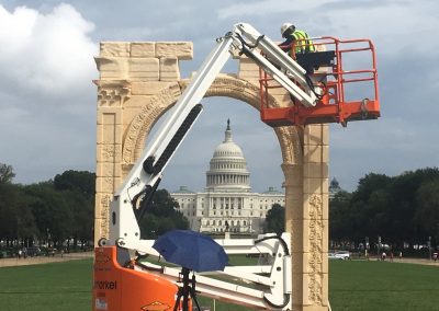 Final assembly of marble arch at the National Mall for Foreign Relations Conference